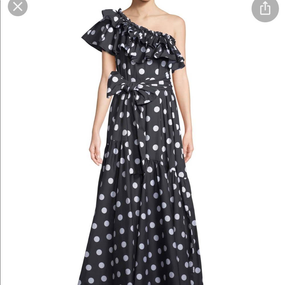 Caroline constas Rhea polka dot one shoulder gown